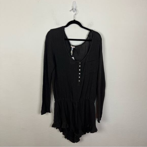 Free People Grey Gauze Henley Romper - Picture 1 of 9